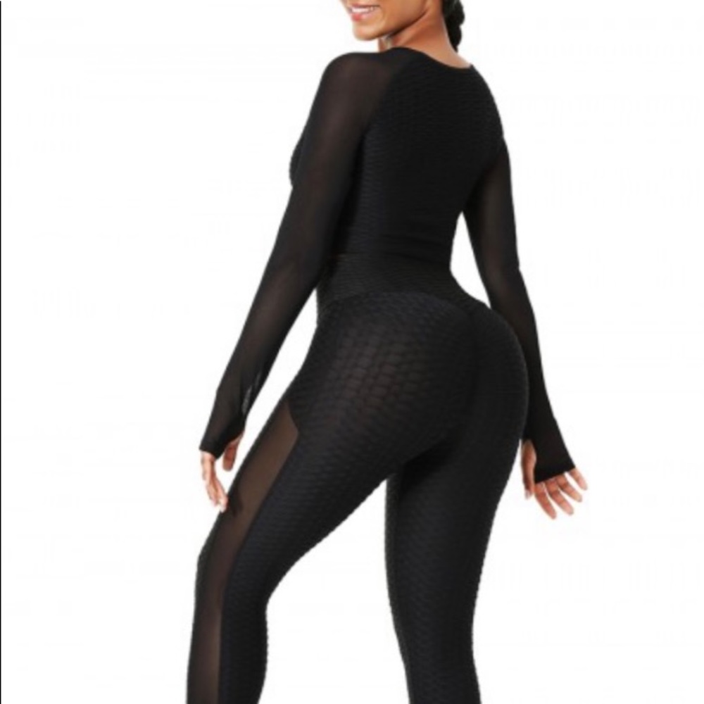 2 PC Jacquard Mesh Yoga W/ Thumbholes